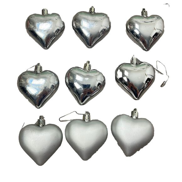 Christmas Ornaments Hanging Tree Set‎ 9 Ikea Silver Heart Lot Xmas Holiday Decor - Picture 1 of 2